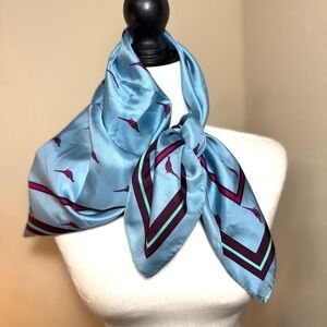 Silk Classy Elegant Blue and Burgundy Silk Scarf Bird Accents Multicolor Gift